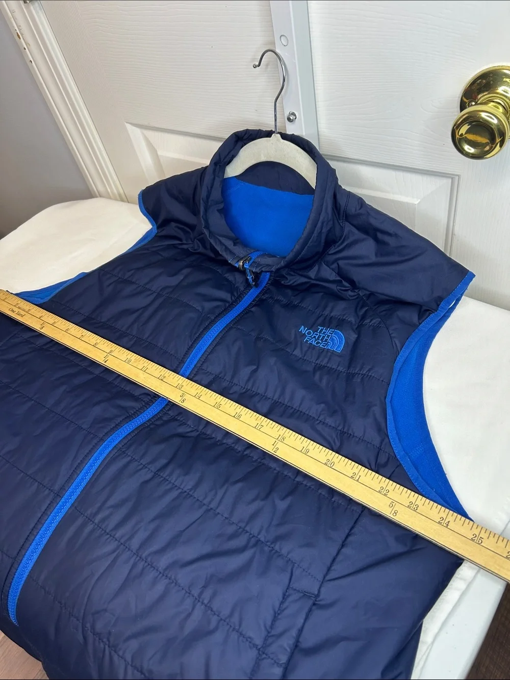 The North Face Mens Reversible Insulated Quilted Vest Navy Blue Sz XLT Fleece